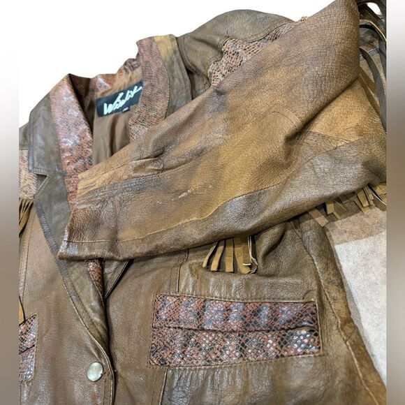 🤠 Vintage Winlit Brown Genuine Leather Western Fringe Jacket | Size M 🤎 - Picture 3 of 13